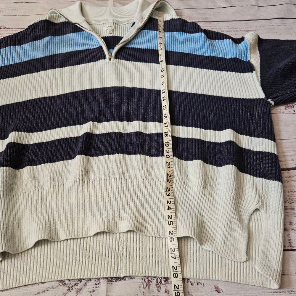 Aerie Blue White Striped Knit Quarter Zip Pullover Cotton Oversized Womens Large - Picture 4 of 6